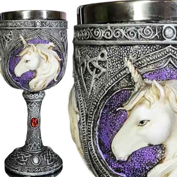 New Magical Enchanted Waterfall Kingdom Unicorn Wine Drink Goblet Stainless - Picture 4 of 4